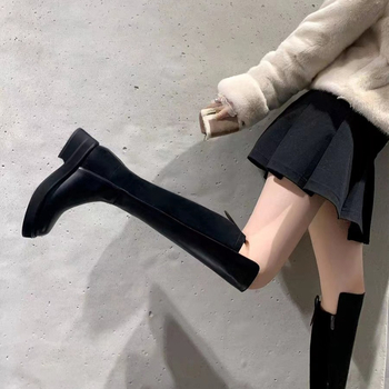 Cizme de cavaler pentru femei, piele de vițel, gambă înaltă, toc gros 3–5 cm