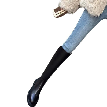 Cizme de cavaler pentru femei, piele de vițel, gambă înaltă, toc gros 3–5 cm