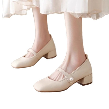 Női Mary Jane mokaszín cipő, kerek orr, PU felsőrész, 3-5 cm vastag sarka, előre oldali pánt