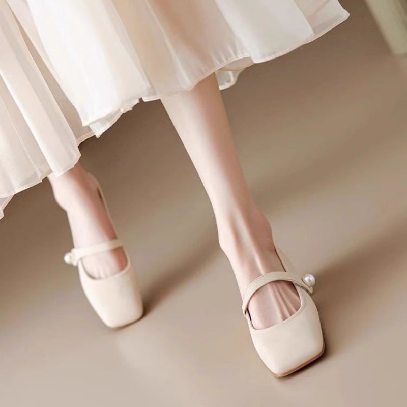 Női Mary Jane mokaszín cipő, kerek orr, PU felsőrész, 3-5 cm vastag sarka, előre oldali pánt