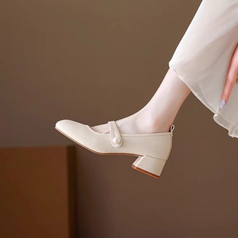 Női Mary Jane mokaszín cipő, kerek orr, PU felsőrész, 3-5 cm vastag sarka, előre oldali pánt