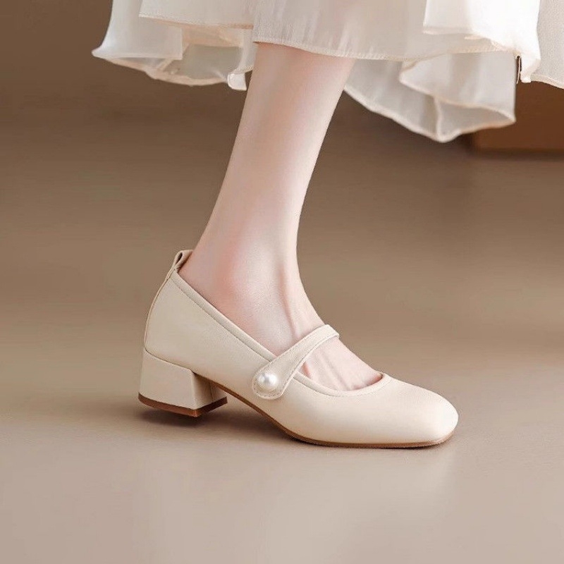 Női Mary Jane mokaszín cipő, kerek orr, PU felsőrész, 3-5 cm vastag sarka, előre oldali pánt