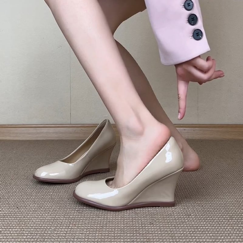 Ženske klin cipele, okrugli vrh, 6-8 cm klin, gornji materijal: Super Fiber, ulošak PU