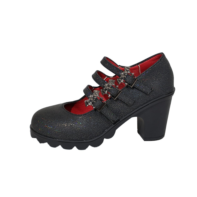 Női PU anyagú kerek orrú magas sarkú cipő, vastag sarokkal és csattal záródó, 6–8 cm, mindennapi viselet