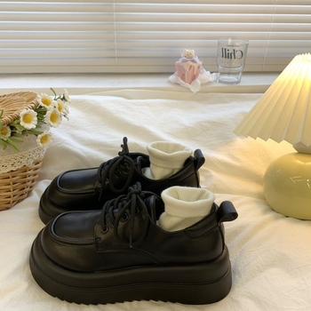 Pantofi de damă din piele, stil retro, vârf rotund, vamp PU, toc muffin, talpă din cauciuc (înălțime toc 3-5 cm)