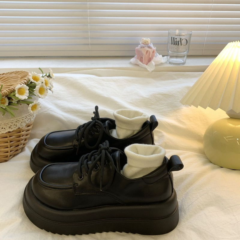 Pantofi de damă din piele, stil retro, vârf rotund, vamp PU, toc muffin, talpă din cauciuc (înălțime toc 3-5 cm)