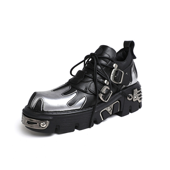 Platformne cipele s punk stilom, okrugli vrh, gornji dio od mikrovlakna, srednje visoka peta 3-5 cm