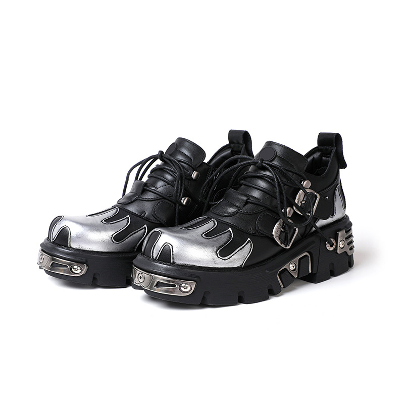 Platformne cipele s punk stilom, okrugli vrh, gornji dio od mikrovlakna, srednje visoka peta 3-5 cm