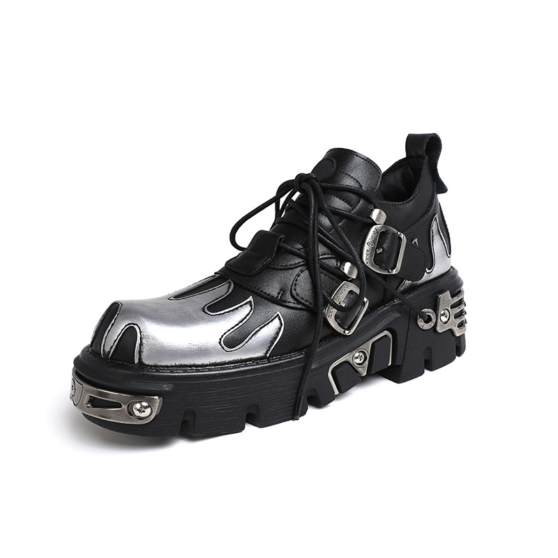 Platformne cipele s punk stilom, okrugli vrh, gornji dio od mikrovlakna, srednje visoka peta 3-5 cm