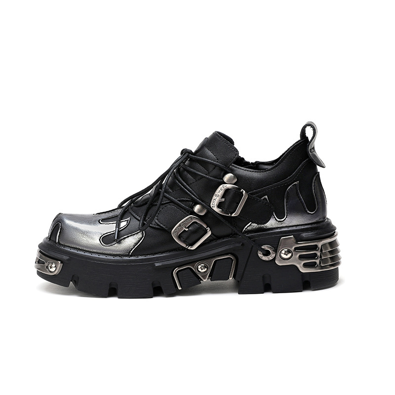 Platformne cipele s punk stilom, okrugli vrh, gornji dio od mikrovlakna, srednje visoka peta 3-5 cm