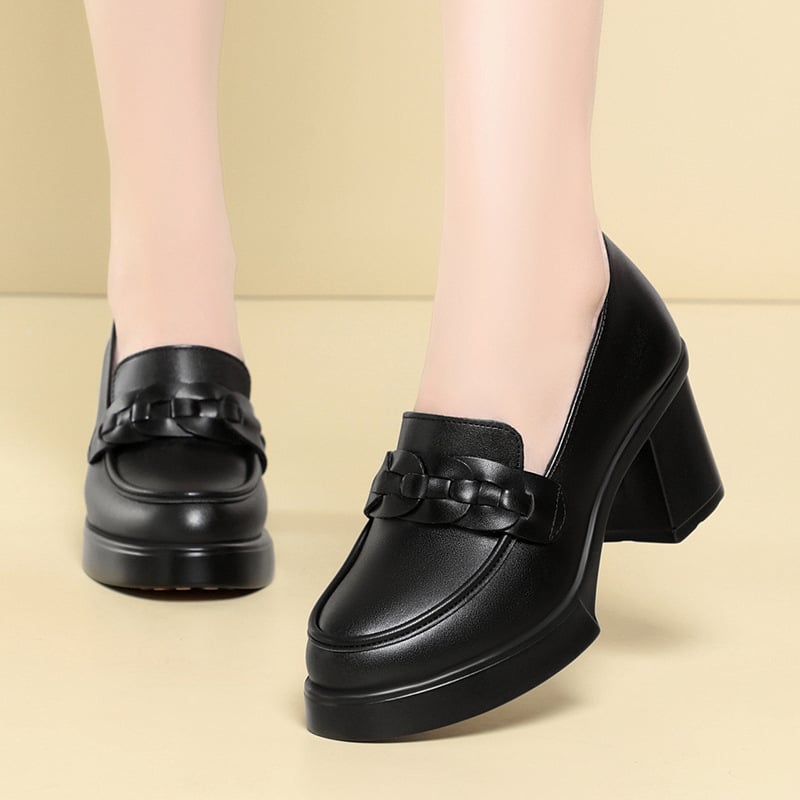 Női magassarkú cipő, kerek orrú, PU felső rész és PU talp, vastag sarok 6–8 cm, ideális tavaszra és őszre