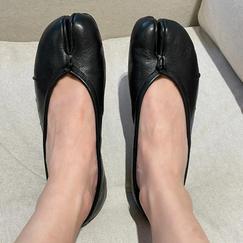 Γυναικείες Mary Jane flat από δέρμα αγελάδας, με στρογγυλό δάχτυλο, εσωτερική σόλα από δέρμα προβάτου, χαμηλό τακούνι, Slip-On