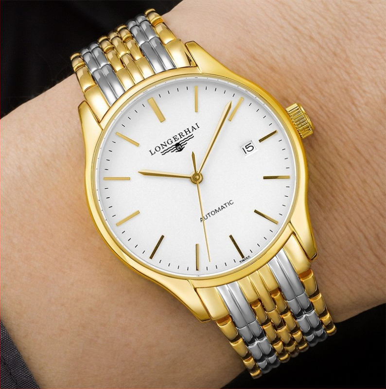 Pánske hodinky so švajčiarskym ETA mechanickým automatickým pohonom, 38 mm ciferník, oceľová remienok, 30 m vodotesnosť, dátum