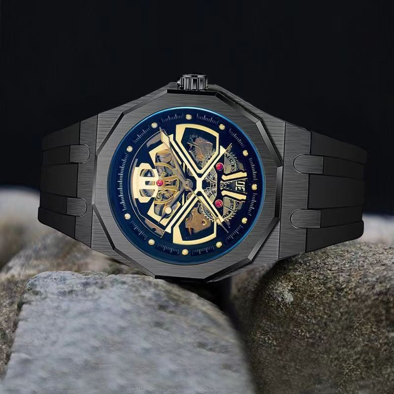 Muški mehanički sat s automatskim mehanizmom, 46 mm cifernik, kućište od nehrđajućeg čelika, vodootporan do 30 m, svijetleći cifernik