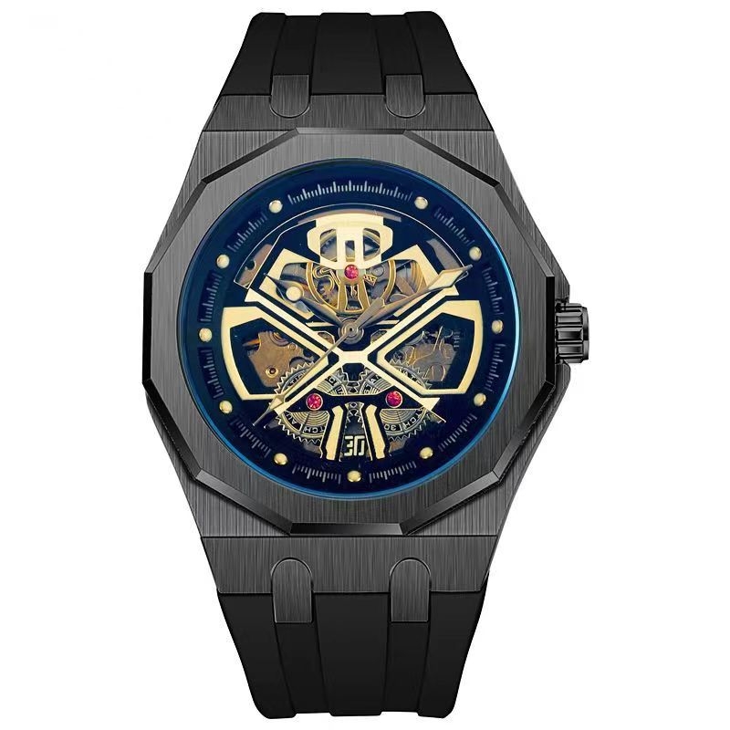 Muški mehanički sat s automatskim mehanizmom, 46 mm cifernik, kućište od nehrđajućeg čelika, vodootporan do 30 m, svijetleći cifernik