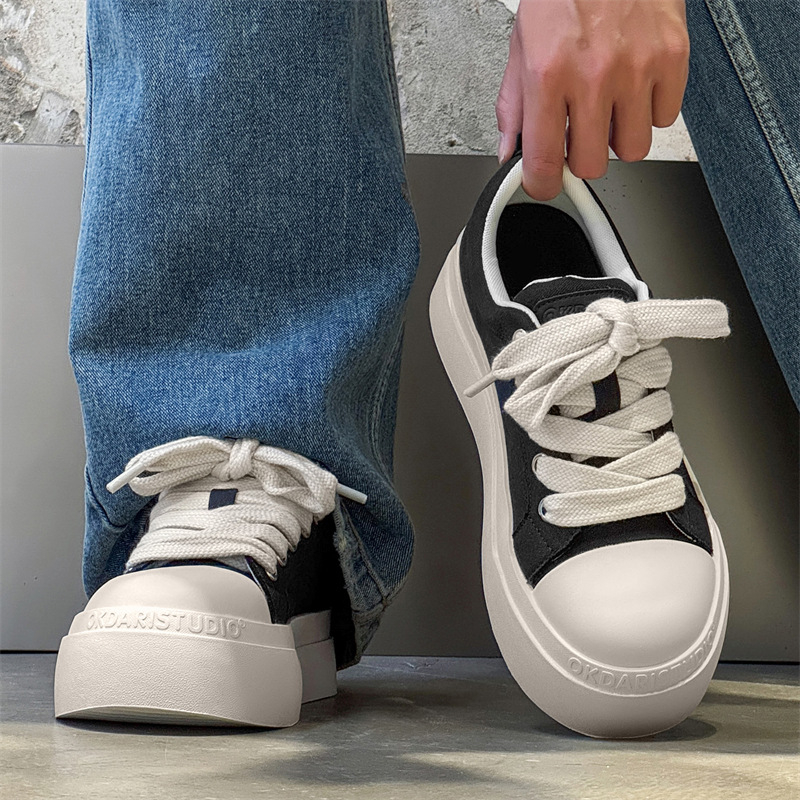 Adidași unisex cu talpă groasă, partea superioară din pânză, talpă din cauciuc, șireturi, design low-top (Talpă groasă; Pânză superioară; Talpă din cauciuc; Șireturi; Low-top)