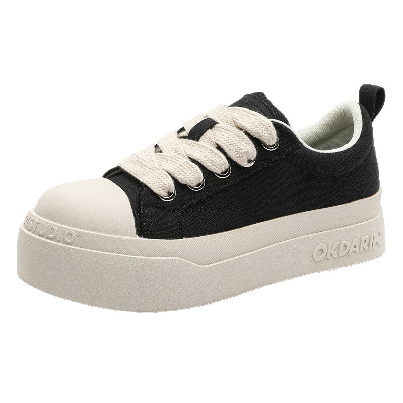 Adidași unisex cu talpă groasă, partea superioară din pânză, talpă din cauciuc, șireturi, design low-top (Talpă groasă; Pânză superioară; Talpă din cauciuc; Șireturi; Low-top)