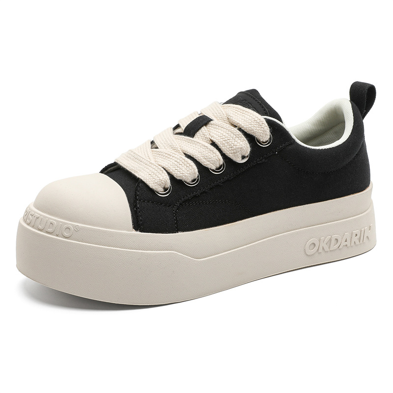 Adidași unisex cu talpă groasă, partea superioară din pânză, talpă din cauciuc, șireturi, design low-top (Talpă groasă; Pânză superioară; Talpă din cauciuc; Șireturi; Low-top)