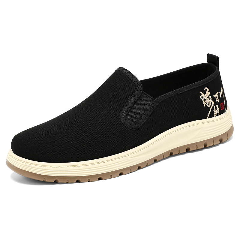 Muške slip-on tenisice od platna; dišuća gornja; okrugli vrh; nizak profil; PVC potplat