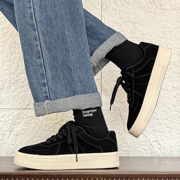 Pantofi sport pentru bărbați – stil coreean, din canvas, talpă din cauciuc, vârf rotund, șireturi