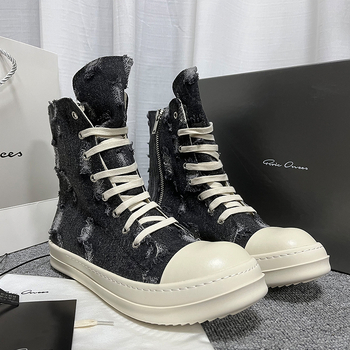 Novi proljetni model: poderane denim casual canvas visoke tenisice za muškarce i žene, unisex, crno-bijela mliječna nijansa, debeli đon, na skladištu, velike veličine
