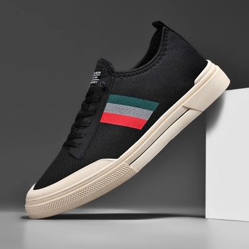 Slip-on muške i ženske tenisice za ljeto, prozračni mrežasti gornji dio, prugasti uzorak, PVC potplat, niski peta