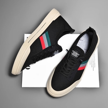 Slip-on muške i ženske tenisice za ljeto, prozračni mrežasti gornji dio, prugasti uzorak, PVC potplat, niski peta