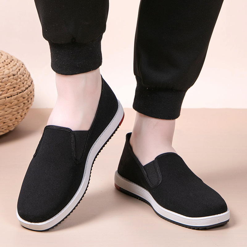 Muške platnene slip-on cipele s elastičnim trakama, niski gornji dio, tekstilna uložak, plastična potplat, stil Starog Pekinga