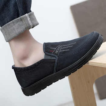 Pantofi casual bărbați slip-on din pânză, vârf rotund, partea superioară din pânză de bumbac, căptușeală respirabilă, talpă PU, profil redus