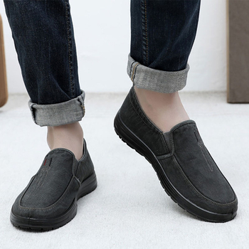 Pantofi casual bărbați slip-on din pânză, vârf rotund, partea superioară din pânză de bumbac, căptușeală respirabilă, talpă PU, profil redus