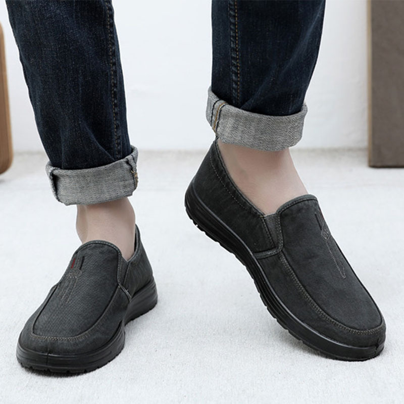 Pantofi casual bărbați slip-on din pânză, vârf rotund, partea superioară din pânză de bumbac, căptușeală respirabilă, talpă PU, profil redus