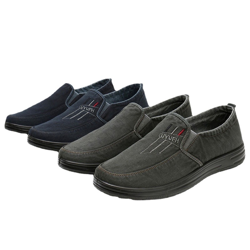 Pantofi casual bărbați slip-on din pânză, vârf rotund, partea superioară din pânză de bumbac, căptușeală respirabilă, talpă PU, profil redus