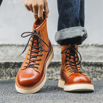 Martin čizme za muškarce – vintage stil, gornji dio od mikrovlakana, gumeni potplat, okrugla nosnica, niski potplat 1–3 cm