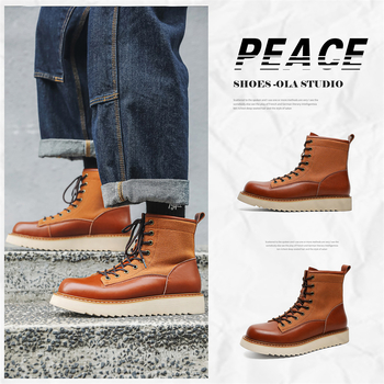 Martin čizme za muškarce – vintage stil, gornji dio od mikrovlakana, gumeni potplat, okrugla nosnica, niski potplat 1–3 cm
