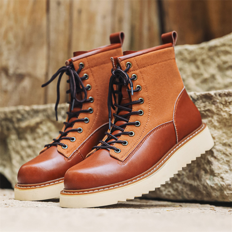 Martin čizme za muškarce – vintage stil, gornji dio od mikrovlakana, gumeni potplat, okrugla nosnica, niski potplat 1–3 cm
