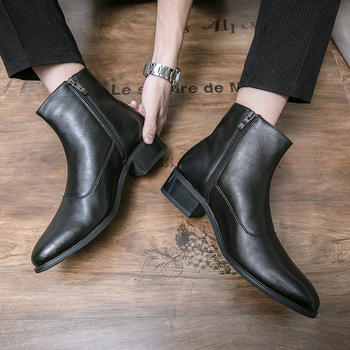 Мъжки Chelsea обувки, есенни, повдигащи токчета, заострен нос, горна част от естествена кожа, каучукова подметка — Mage Tu Rhinoceros