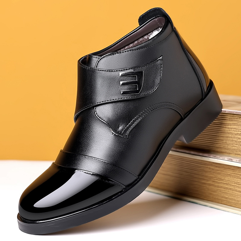 Muške zimske čizme s Velcro zatvaračem, srednje visoke, PU gornji dio, unutarnja obloga od flisa, plastična potplat, poslovno casual stil