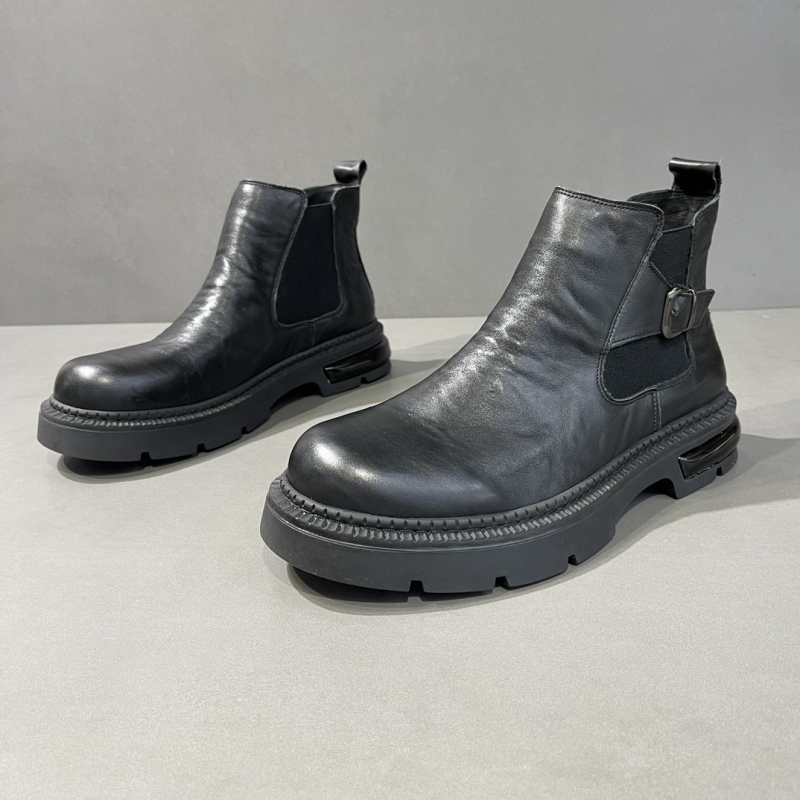 Ghete Martin pentru bărbați - partea superioară din piele naturală, talpă din cauciuc, vârf rotund, toc gros 3–5 cm, încălțăminte de iarnă