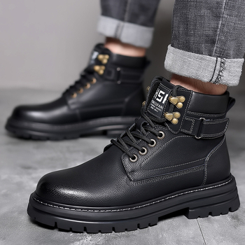 Meeste nahast kõrged talvesaapad, fliisvooder, kummist talla, ümmargune varvas