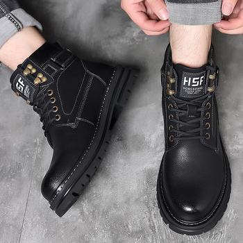 Meeste nahast kõrged talvesaapad, fliisvooder, kummist talla, ümmargune varvas