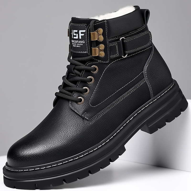 Meeste nahast kõrged talvesaapad, fliisvooder, kummist talla, ümmargune varvas