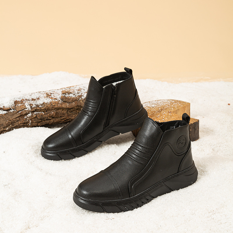 Мъжки зимни ботуши от синтетична кожа с гумена подметка, удебелена изолация, кръгла носка, дишащи и противохлъзващи.