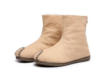 Ghete casual bărbați, stil etnic, înălțime medie, fermoar, căptușeală din fleece, partea superioară din pânză