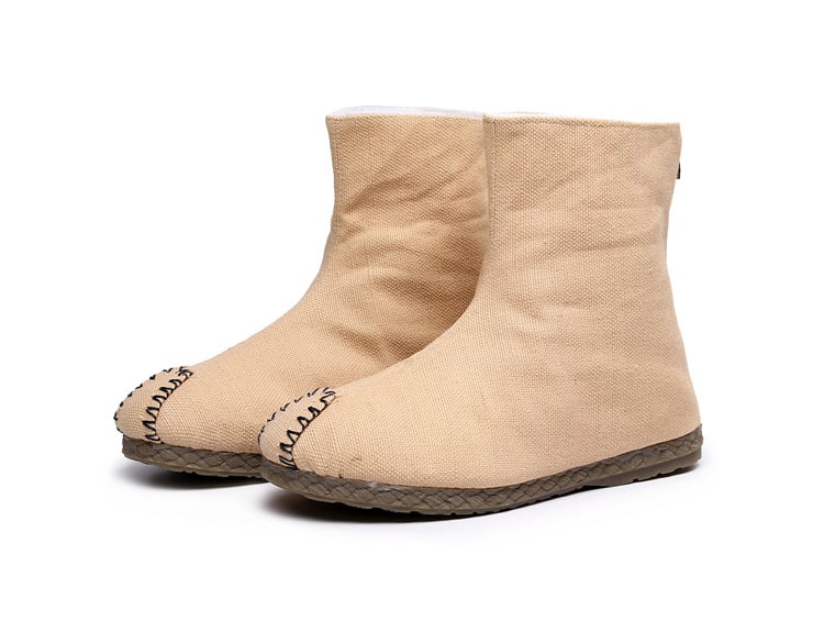 Ghete casual bărbați, stil etnic, înălțime medie, fermoar, căptușeală din fleece, partea superioară din pânză