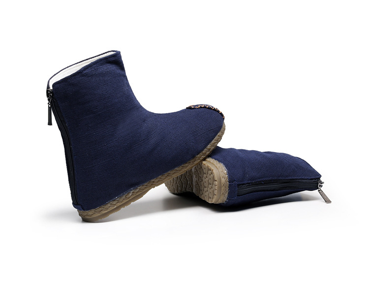 Ghete casual bărbați, stil etnic, înălțime medie, fermoar, căptușeală din fleece, partea superioară din pânză