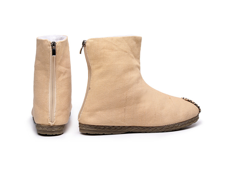 Ghete casual bărbați, stil etnic, înălțime medie, fermoar, căptușeală din fleece, partea superioară din pânză