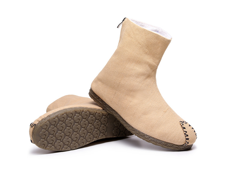 Ghete casual bărbați, stil etnic, înălțime medie, fermoar, căptușeală din fleece, partea superioară din pânză