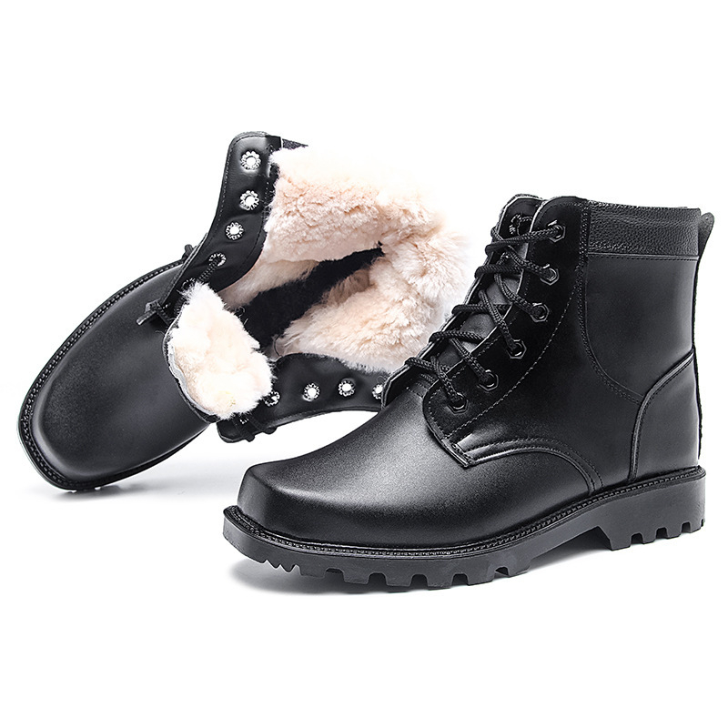 Ανδρικά χειμωνιάτικα μποτάκια με γούνινο επάνω μέρος, αντιολισθητική καουτσούκ σόλα, εσωτερική γούνα, χαμηλό ύψος φτέρνας