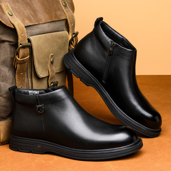 Ghete Chelsea și Martin pentru bărbați, căptușite cu fleece, din piele de vită de primă mână, fermoar lateral, talpă din cauciuc, vârf ascuțit