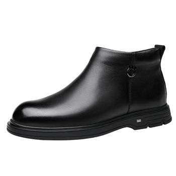 Ghete Chelsea și Martin pentru bărbați, căptușite cu fleece, din piele de vită de primă mână, fermoar lateral, talpă din cauciuc, vârf ascuțit